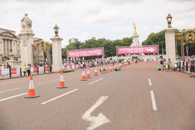 Traffic cones on road at buckingham palace during event