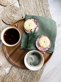 High angle view of breakfast on table