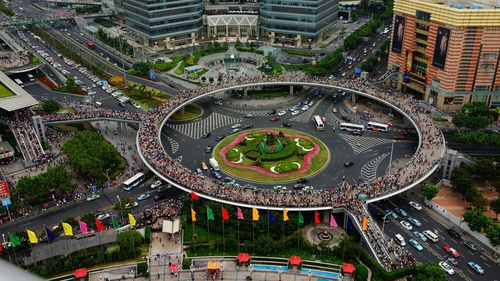 High angle view of city street