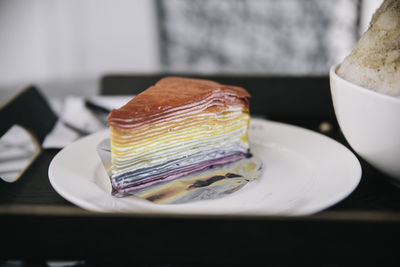 Close-up of cake in plate on table