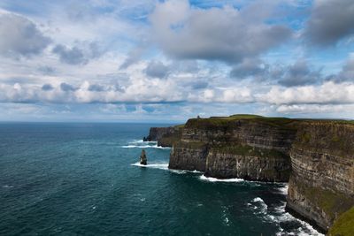 Scenic view of sea against cloudy sky