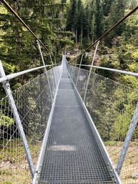 Footbridge amidst trees in forest