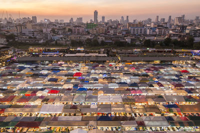 High angle view of buildings in city