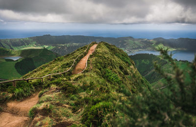 View from miradouro da boca do inferno to sete citades, azores, portugal