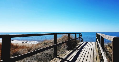 Scenic view of sea against clear blue sky