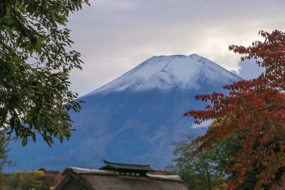 Scenic view of mountains against cloudy sky