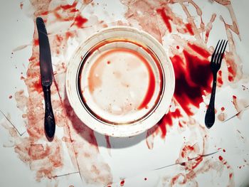 High angle view of breakfast on table