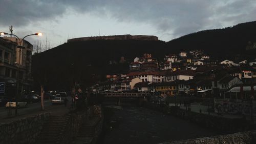 Panoramic view of city against sky at night