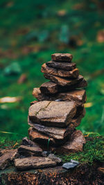 Stack of rocks on grass