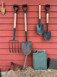Gardening equipments on wall