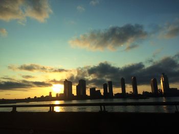 City skyline at sunset