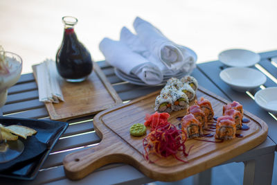 High angle view of food on table