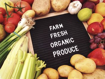 Fruits and vegetables on cutting board