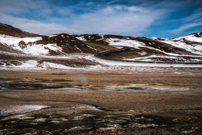 Scenic view of snowcapped mountains against sky