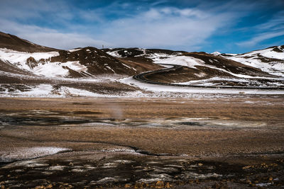 Scenic view of snowcapped mountains against sky