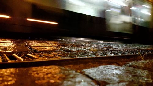 Close-up of illuminated railroad station