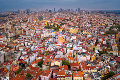 High angle view of buildings in city