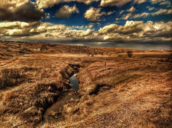 Scenic view of landscape against cloudy sky