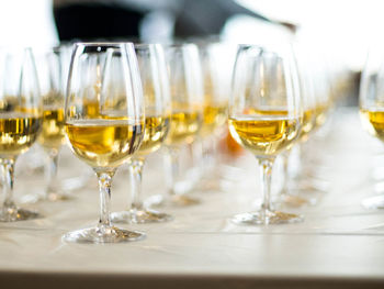 Close-up of wineglass on table