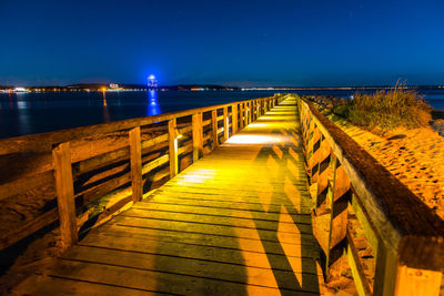 Pier at beach during night