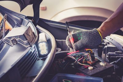 Close-up of man driving car