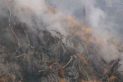 Smoke emitting from volcanic mountain