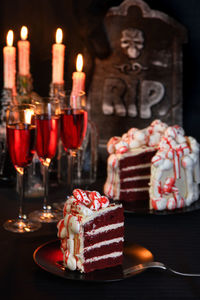 Close-up of christmas decorations on table