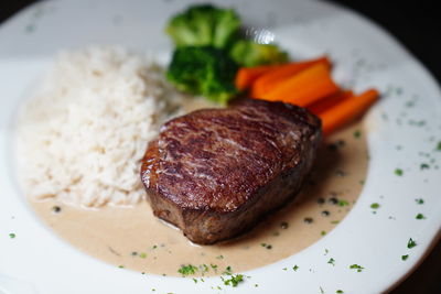 Close-up of meal served in plate