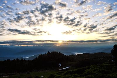 Scenic view of silhouette mountains against sky at sunset