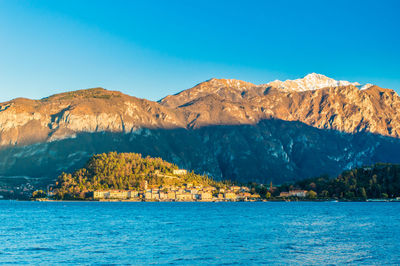 The panorama of lake como, photographed from griante, showing town of bellagio, and the mountains.