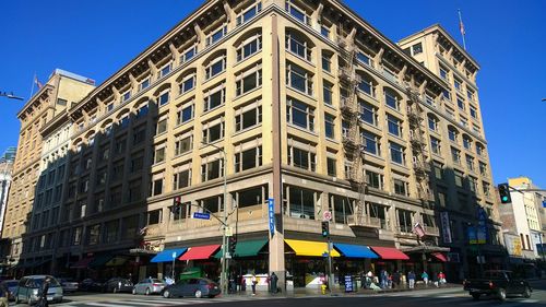 Low angle view of buildings in city