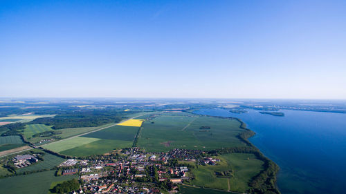 High angle view of cityscape against clear sky