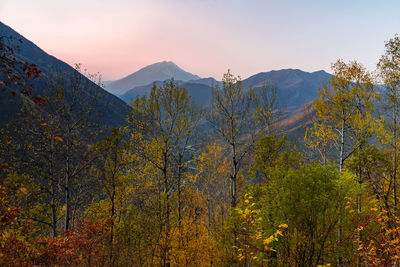 Scenic view of mountains against sky during autumn