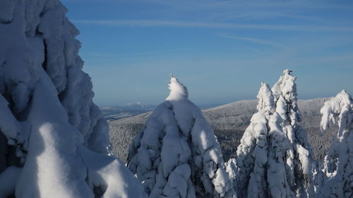 Panoramic view of snowcapped mountains against sky