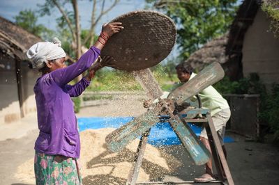 Woman working in water