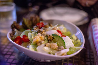 High angle view of salad in bowl