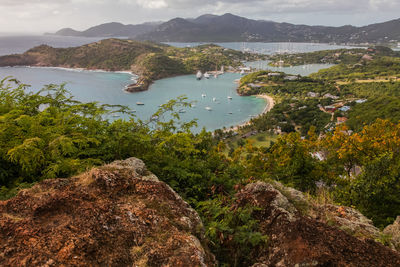 High angle view of lake and mountains