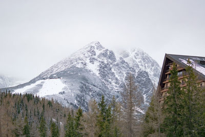 Scenic view of snowcapped mountains against clear sky