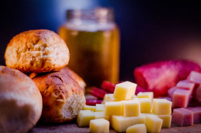 Close-up of bread and cheese