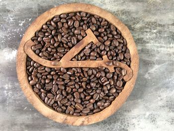 High angle view of coffee beans on table