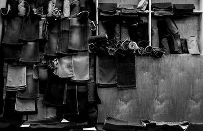 Clothes hanging at market stall