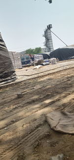 Low angle view of construction site against sky