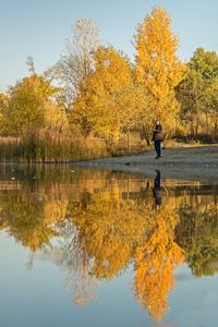 Scenic view of lake against sky during autumn