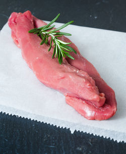 Close-up of meat on table