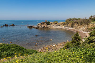 Scenic view of sea against clear sky