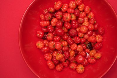 Directly above shot of strawberries in bowl