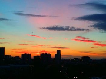 Silhouette buildings against sky during sunset