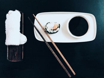 High angle view of sushi on table