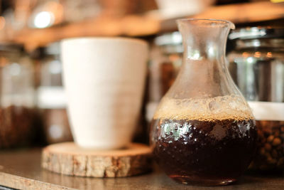 Close-up of drink in glass on table