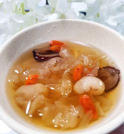 Close-up of soup served in bowl